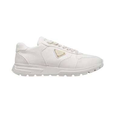 Prada Downtown Nappa Leather Sneakers Ivory Gold Size 37