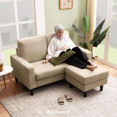 Dekoruma NIRA Sofa L Bahan Kain Tenun / Sofa Sudut 2 Dudukan / Sofa Tamu Minimalis 2 Seater dan Stoo