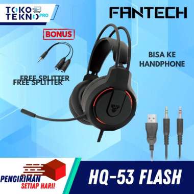 【FREE SPLITTER】Fantech HQ53 Flash Lightweight Wired Gaming Headset Merah Microphone Headphones
