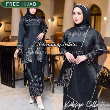 INSTANT COD Setelan Baju Kurung Nikita Full Bordir Mewah + Selendang Organza β Set Kebaya Bahan Yoko