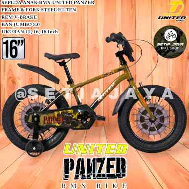 Sepeda Anak BMX 16 Inch UNITED PANZER Frame Steel, Rem V-Brake, Ban Jumbo 3.0, Sepeda Anak Laki-Laki