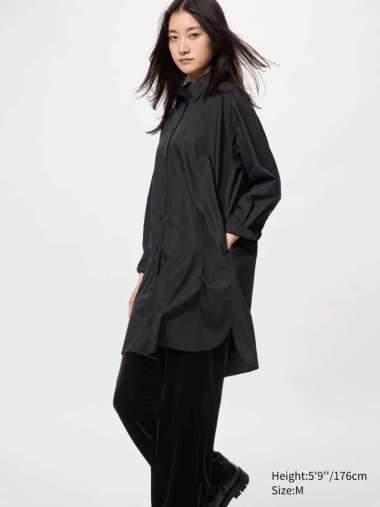 UNIQLO Gaun Kemeja Oversize Shirt Dress Wanita BLACK L