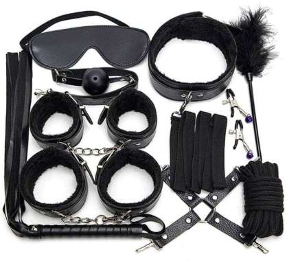 Kit Pengekangan Perbudakan BDSM 10 Buah Borgol Kulit Borgol Pergelangan Kaki Kerah Cambuk Bola Penyu