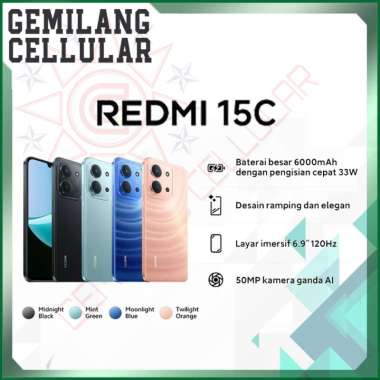 XIAOMI Redmi 15c [RAM 6+6GB/ 128GB] [RAM 8+8GB/ 256GB] Mediatek G81 ultra | Layar 6,9" - 120Hz | NFC