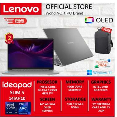 LENOVO IDEAPAD SLIM 5 14IAH10 CORE ULTRA 5 225H RAM 16GB SSD 512GB 14" WUXGA OLED WIN11 HOME 24