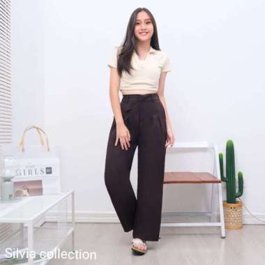 Oro Pant Celana Wanita Panjang Kerja Kulot Loose Pant Highwaist Anti Kusut L Hitam
