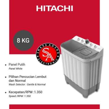 Mesin Cuci 2 Tabung 8kg Hitachi Type : LTT08JWT - Big Capacity ( MEDAN )