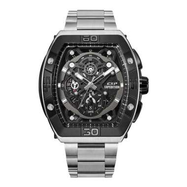 Jam Tangan Pria Expedition Chronograph E 6800 MC BTBBA Men Black Dial Stainless Steel Strap