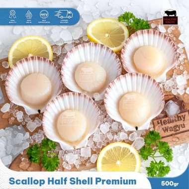 Alaska Scallop Half Shell Frozen Kerang Simping Premium 40/50 500gr Healthy Wagyu