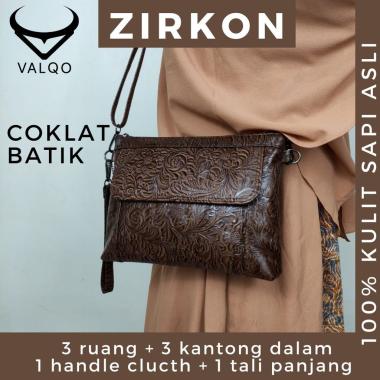 [VALQO] Tas kulit ZIRKON kulit sapi Clutch Cewek Perempuan Wanita Bisa jadi tas dan pouch Coklat Bat