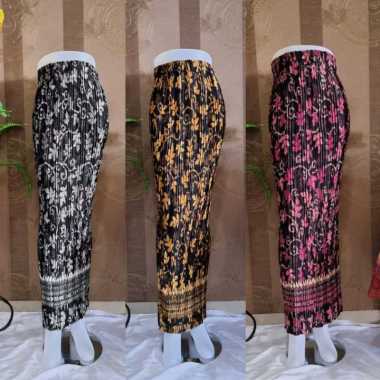 Rok Plisket Panjang Muslim Batik / Rok Instan Wanita Rambat Hitam