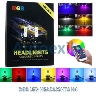 Lampu Mobil RGB LED H4 HB2 9003 6000K Smartphone Kontrol Putih Warna Xpander Avanza Xenia HRV APV