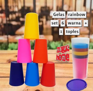 Gelas plastik food grade set 6 pcs rainbow cangkir piknik A857