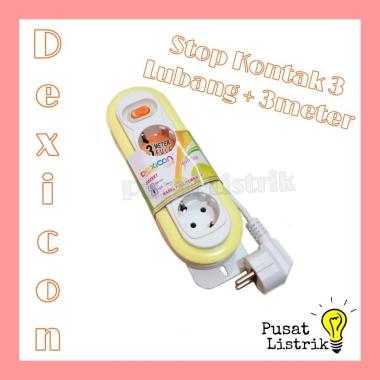 Stop Kontak 3 Lubang + Kabel 3meter 5meter Dexicon Switch On/Off Warna 3meter