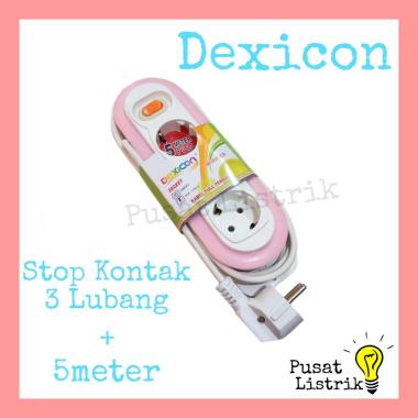 Stop Kontak 3 Lubang + Kabel 3meter 5meter Dexicon Switch On/Off Warna 5meter