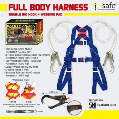 I-SAFE Full Body Harness SNI DOUBLE BIG HOOK Safety Belt Sabuk biru