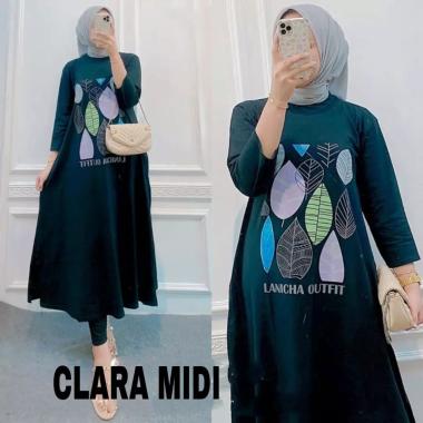 JESLA FASHION CLARA MIDI DRESS BAHAN KAOS KATUN COMBED 24s APLIKASI SABLON MIDI DRESS MUSLIM MIDI DR