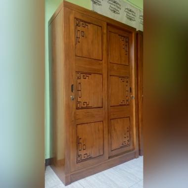 Lemari Pakaian Sliding 2 Pintu Kayu Jati Almari Geser Minimalis Jepara