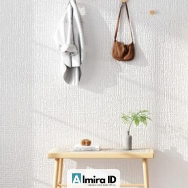 Wallpaper Linen Foam Rol Tebal Wallpaper busa foam Linen Roll Wallpaper Dinding stiker White