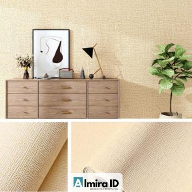 Wallpaper Linen Foam Rol Tebal Wallpaper busa foam Linen Roll Wallpaper Dinding stiker Cream