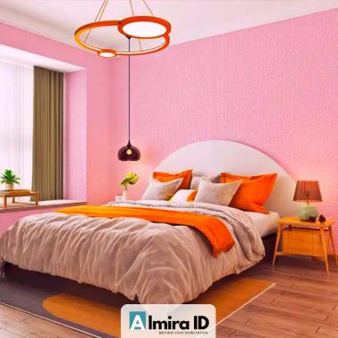 Wallpaper Linen Foam Rol Tebal Wallpaper busa foam Linen Roll Wallpaper Dinding stiker Sweat Pink