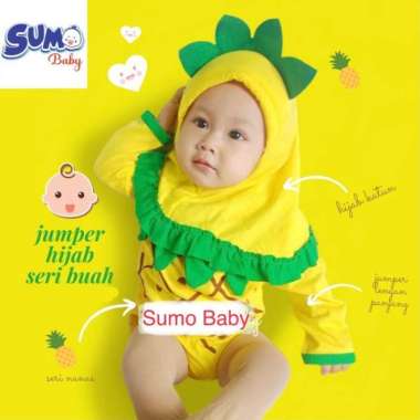 Baju Bayi Nanas Jilbab Jumper Anak Bayi Hijab Muslim Motif Buah Nanas M