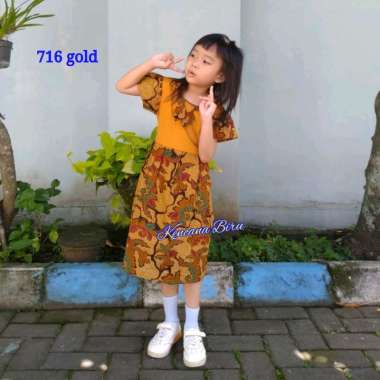 716 Gold gaun dress batik modern anak perempuan seragam keluarga -- S