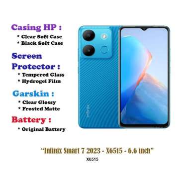 Infinix Smart 7 2023 - X6515 - 6.6 inch - Case - Screen Protector - Battery - Dll Black Soft case