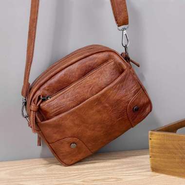 TAS SELEMPANG WANITA KULIT PREMIUM COKLAT ACTIONA TA443B7 IMPORT BATAM SLING BAG KOREA CEWEK SIMPLE 