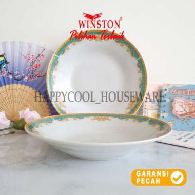 WINSTON 1pcs Dinner Plate Keramik MAHKOTA HIJAU 9in Piring Ceper 23cm 9in Bulat MH