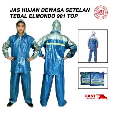 Jas Hujan Dewasa Setelan Jaket Celana Elmondo 901 Tebal Karet Biru