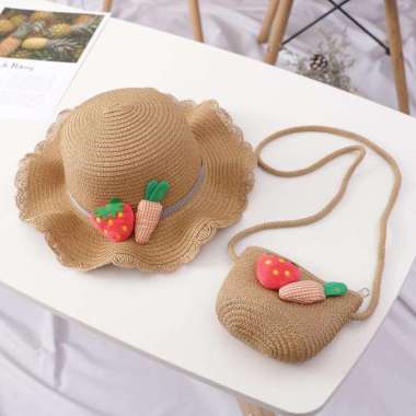 VERISH topipantaibdg - ST021 Topi pantai anak jerami lucu topi jerami anak anak topi jerami wanita /