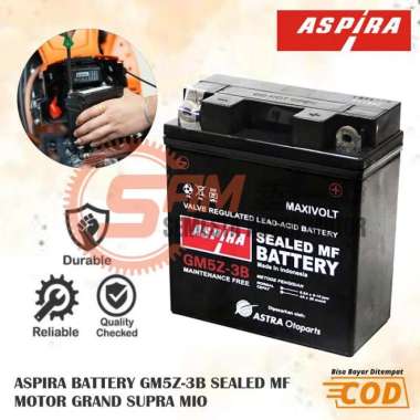 Accu Kering Aspira GM5Z-3B 12V 5Ah MF Aki Motor Grand Supra Mio Vega