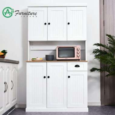 Lemari Dapur Shanum Kayu Warna Putih - Kayu Mahoni