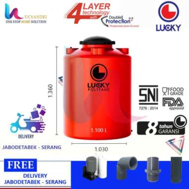 Tangki Air Lucky Standard LS 1100 Tandon Toren Air, 1100 L NEW Orange