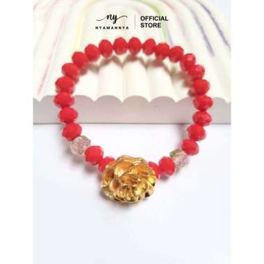 Nyamannya - Gelang Kristal Xuping Lapis Emas Bunga Mawar Pixiu Merah Zene Series