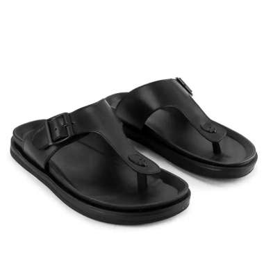 OM01 SANDAL PRIA JEPIT OBERMAIN ORIGINAL SENDAL KULIT ASLI ORI BRANDED HITAM BLACK