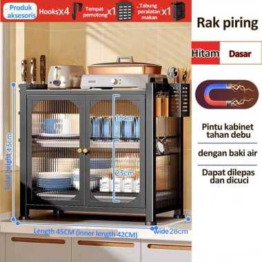 Lemari Piring Stainless Steel den 2 lapisan hitam set