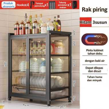 Lemari Piring Stainless Steel den 3 lapisan hitam set