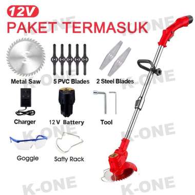 K-ONE 188V Mesin Pemotong Rumput 12V Merah 1 Baterai