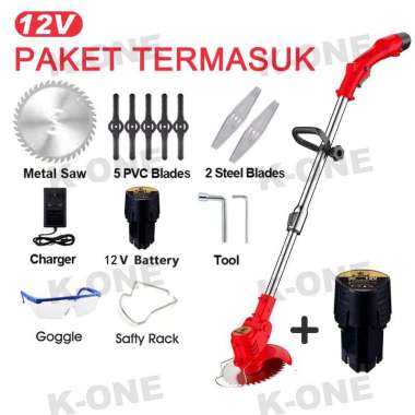K-ONE 188V Mesin Pemotong Rumput 12V Merah 2 Baterai
