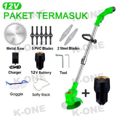 K-ONE 188V Mesin Pemotong Rumput 12V Hijau 2 Baterai