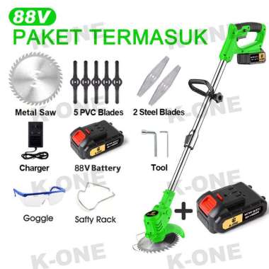 K-ONE 188V Mesin Pemotong Rumput 88V Hijau 2 Baterai
