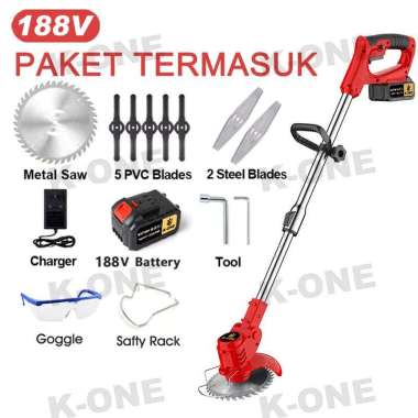 K-ONE 188V Mesin Pemotong Rumput 188V Merah 1 Baterai