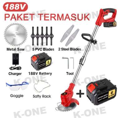 K-ONE 188V Mesin Pemotong Rumput 188V Merah 2 Baterai