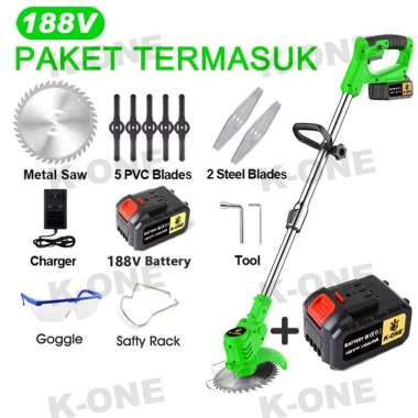 K-ONE 188V Mesin Pemotong Rumput 188V Hijau 2 Baterai