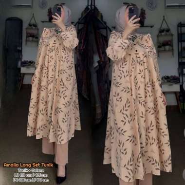 Elnaura Set Long Tunik - One Set Wanita Long Tunik Rayon Premium Setelan Wanita Kekinian Ruffle Leng