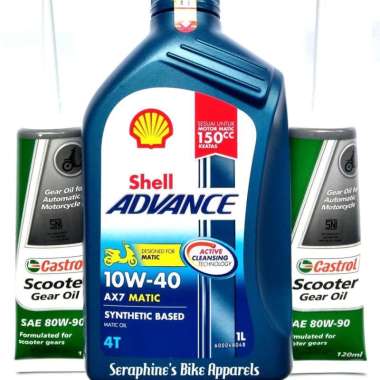 PAKET OLI SHELL ADVANCE AX7 MATIC 1L + OLI GEAR CASTROL|NMAX PCX AEROX