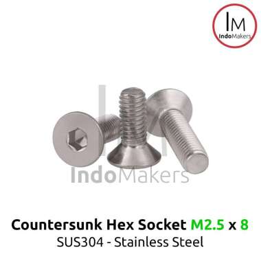 DIN7991 Hex Countersunk Screw / Baut Flat Hexa Stainless Steel M2.5x8