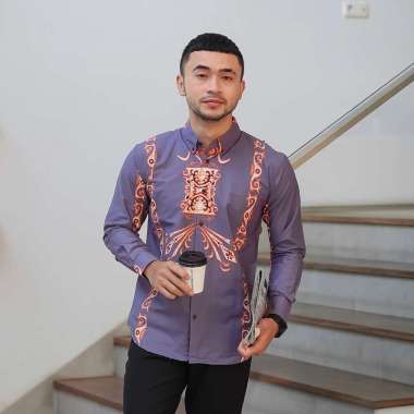 Fashion Kemeja Pria Batik Lengan Panjang Motif Belati Lilac 1241 M
